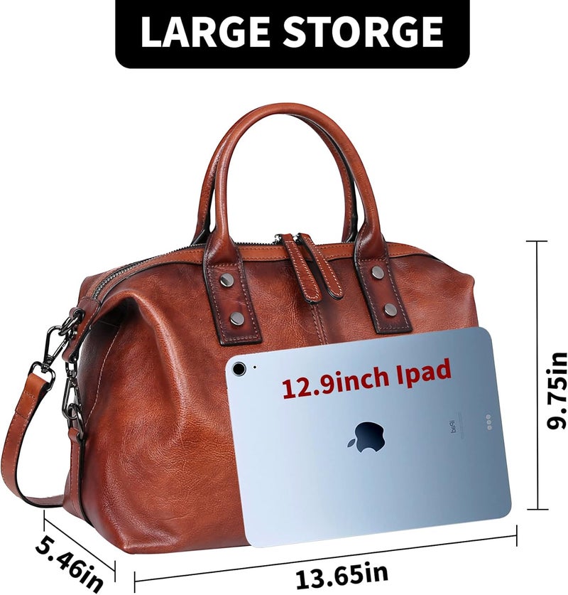 Iswee Genuine Leather Satchel Tote Bag Top Handle Handbag Designer Shoulder Bag Large Capacity Cross Body Bag - Image 4